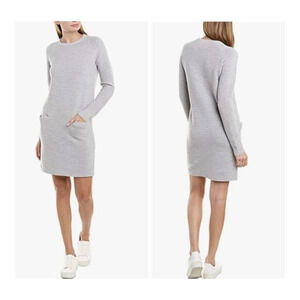THEORY Women’s Noble Sweater Dress Light Gray Ribbed Knit Crew-neck Wool Blend S
